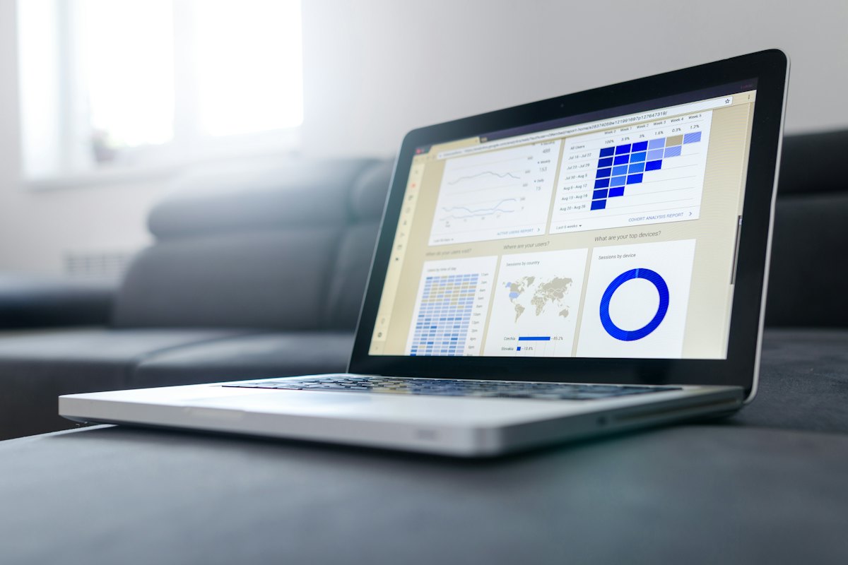 Notebook exibindo um dashboard com gráficos e indicadores.